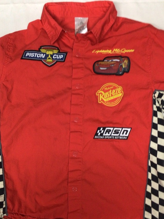 Disney Other - Disney Red Button-Front Racing Shirt with Cars Patches  KA CHOW    McQueen